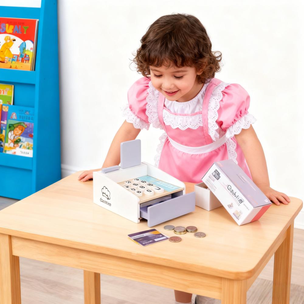 Wooden Kids Cash Register Pret - Toy Cash Register ulasan dan harga
